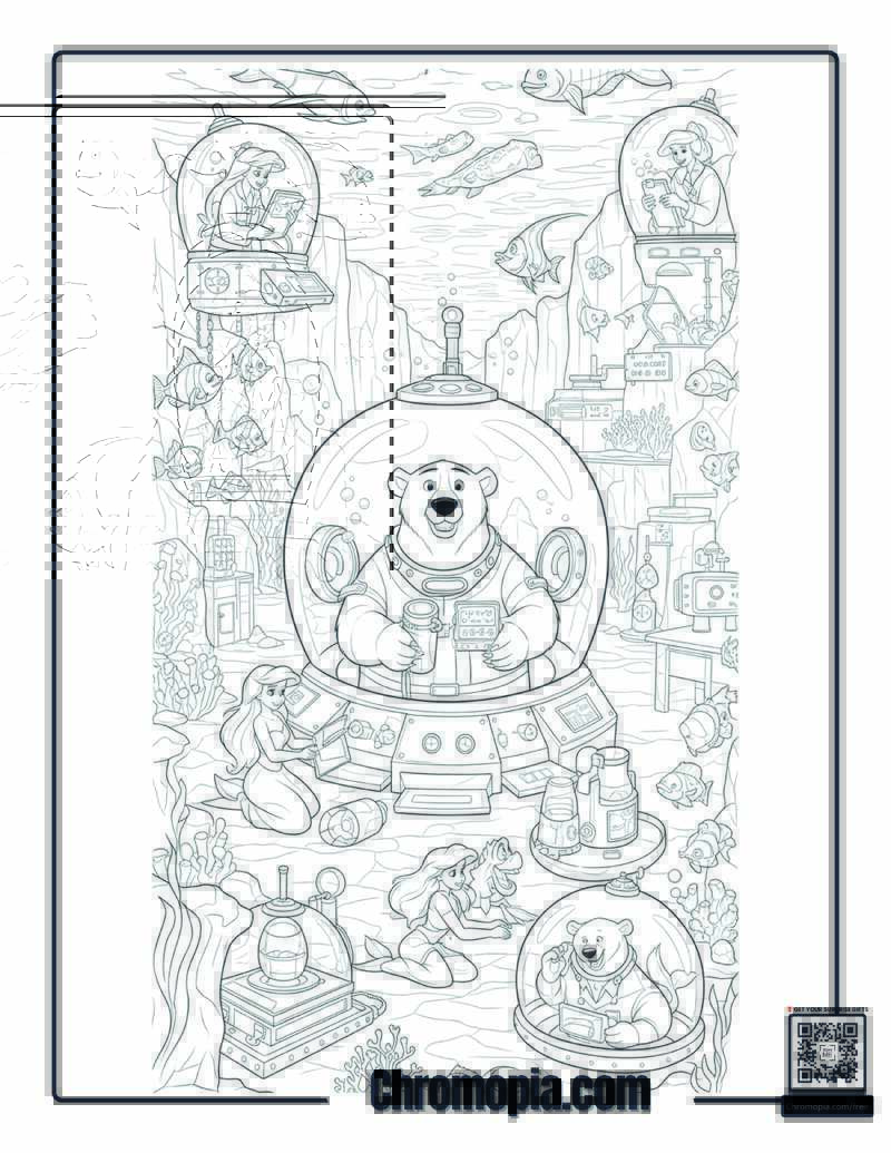 Polar Bear Underwater Marine Laboratory Director Coloring Sheet