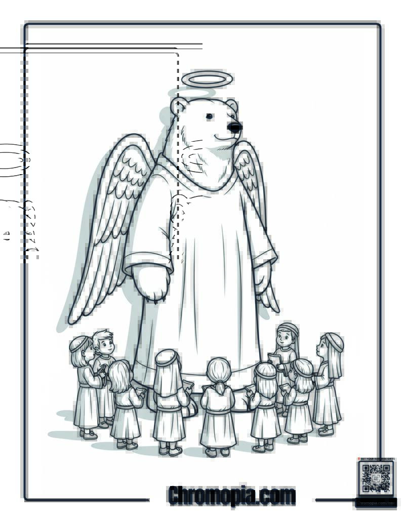 Polar Bear Christmas Angel Nativity Play Coloring Page