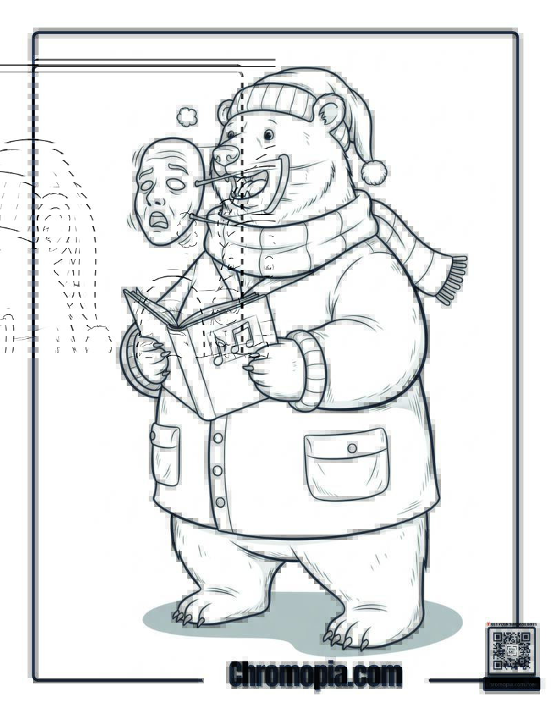 Polar Bear Christmas Caroler Human Costume Coloring Page