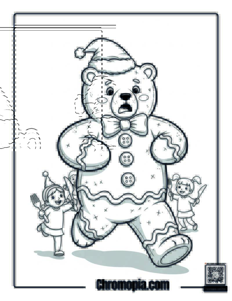 Polar Bear Gingerbread Man Costume Chase Coloring Page