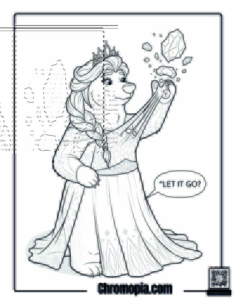 Polar Bear Ice Princess Frozen Character Coloring Sheet