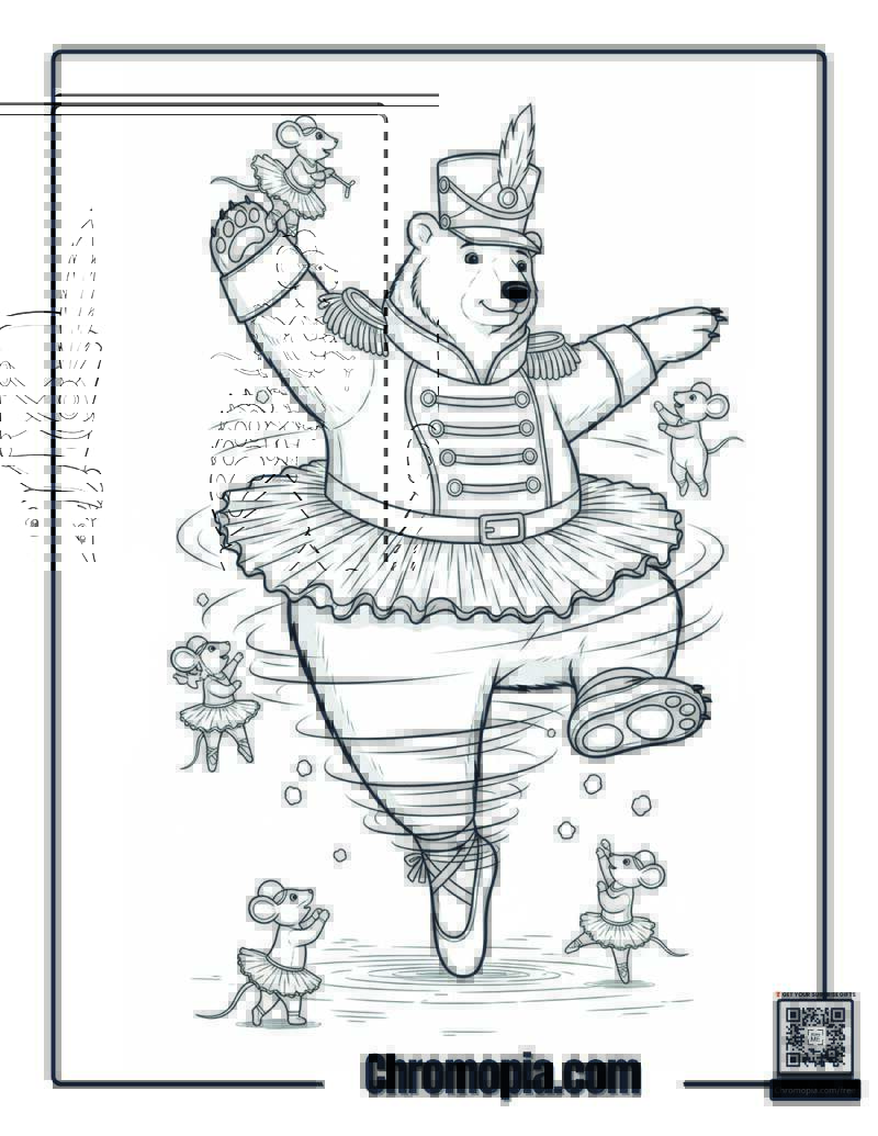 Polar Bear Nutcracker Soldier Costume Dance Coloring Sheet