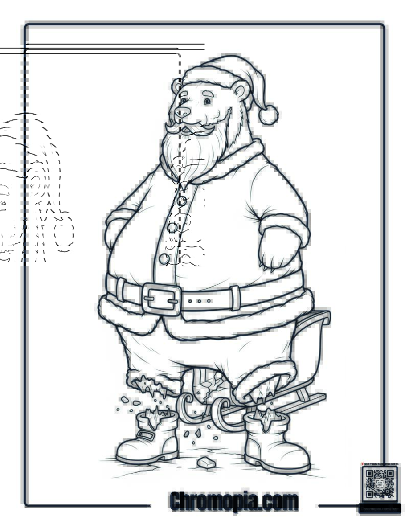 Polar Bear Santa Suit Too Small Coloring Page