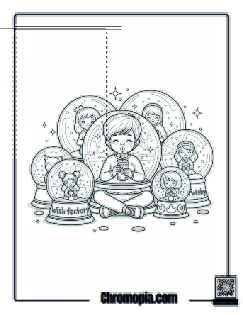 Magic Snow Globe Wish Factory Coloring Sheet