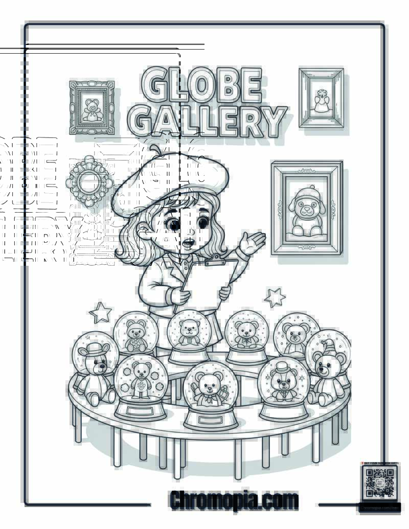 Snow Globe Art Gallery Opening Coloring Page