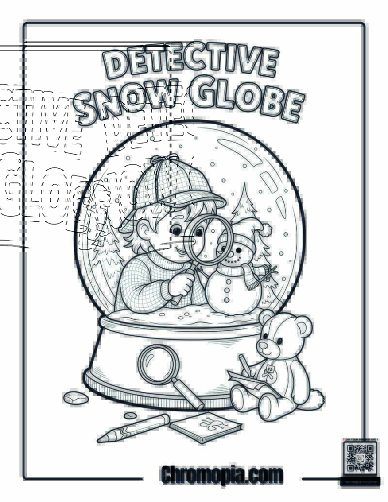 Snow Globe Detective Mystery Hunt Coloring Page