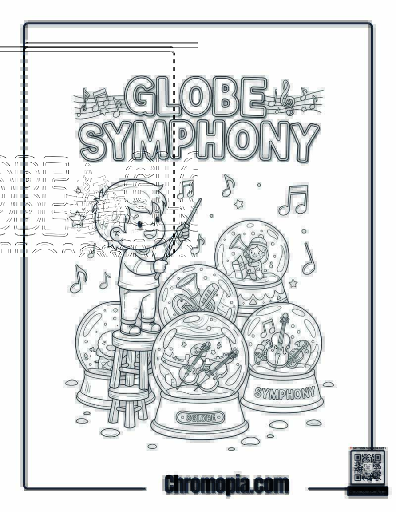 Snow Globe Orchestra Conductor Coloring Sheet