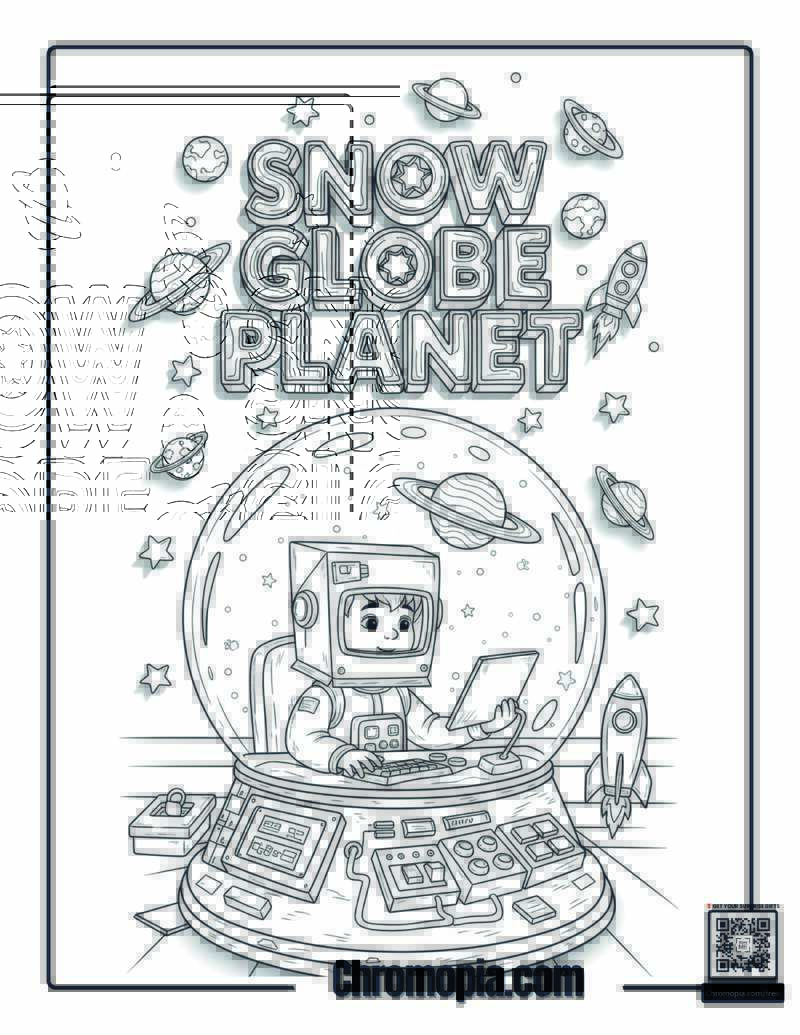 Snow Globe Space Mission Control Coloring Sheet