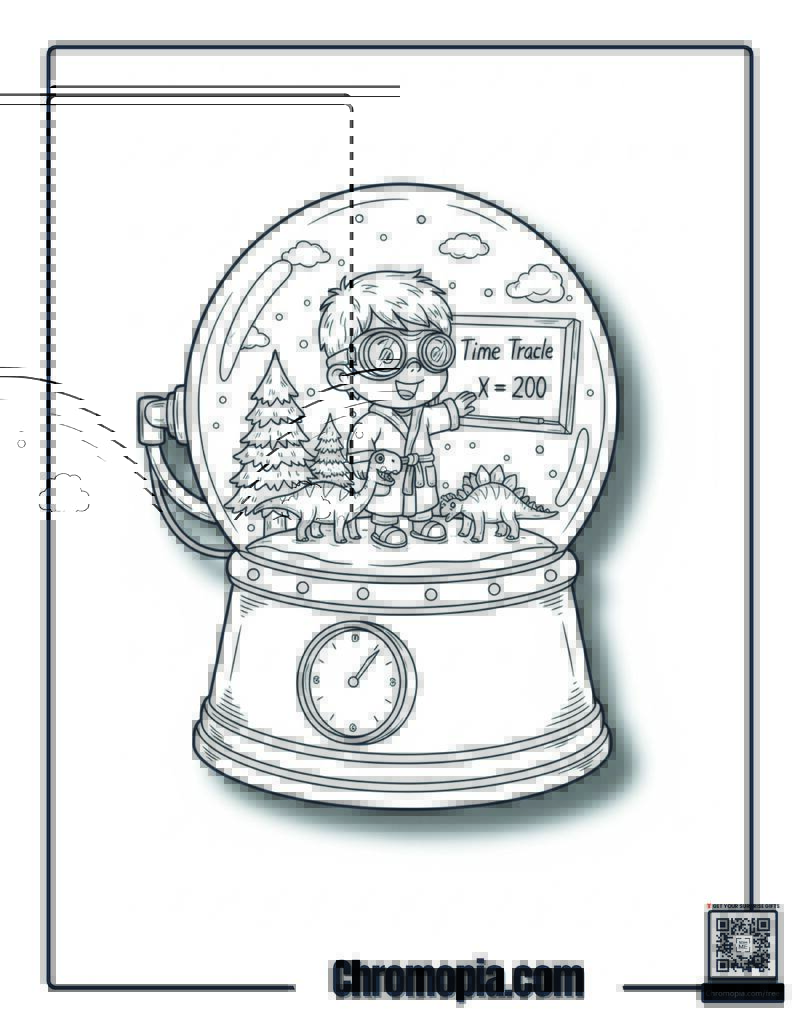 Snow Globe Time Machine Adventure Coloring Page