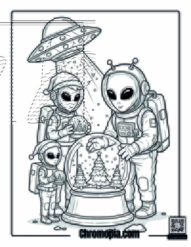 Alien Family Snow Globe First Contact Coloring Sheet