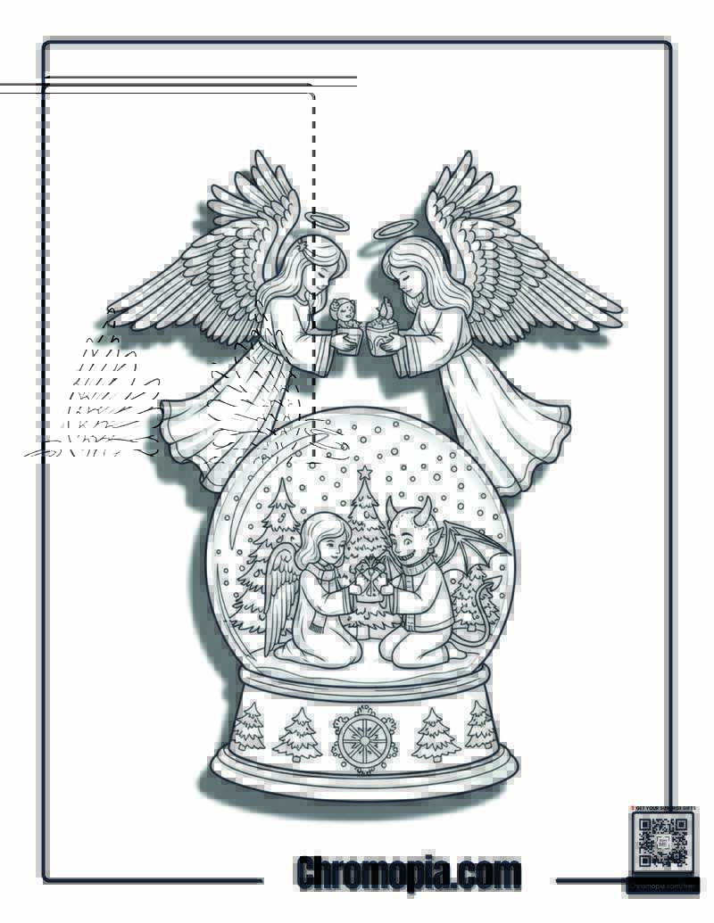 Angel and Demon Snow Globe Truce Coloring Page