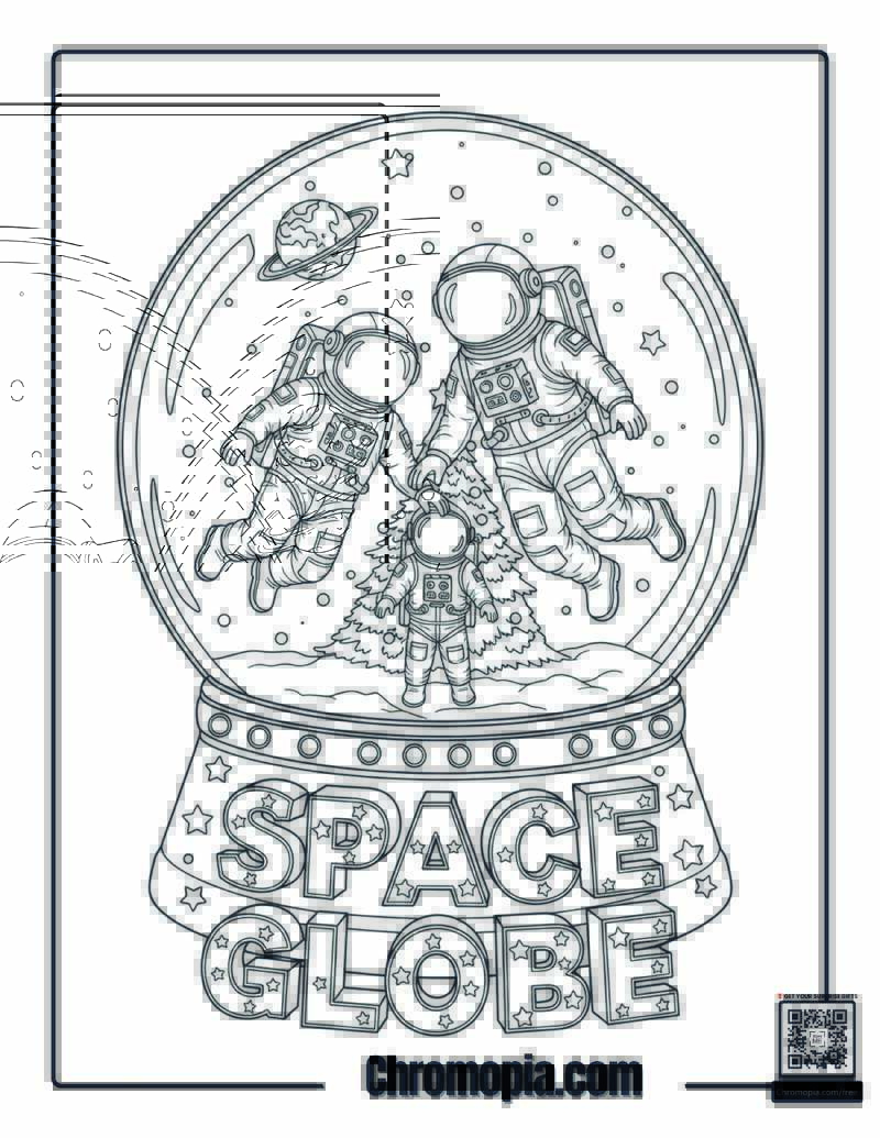 Astronaut Family Snow Globe Space Station Coloring Page