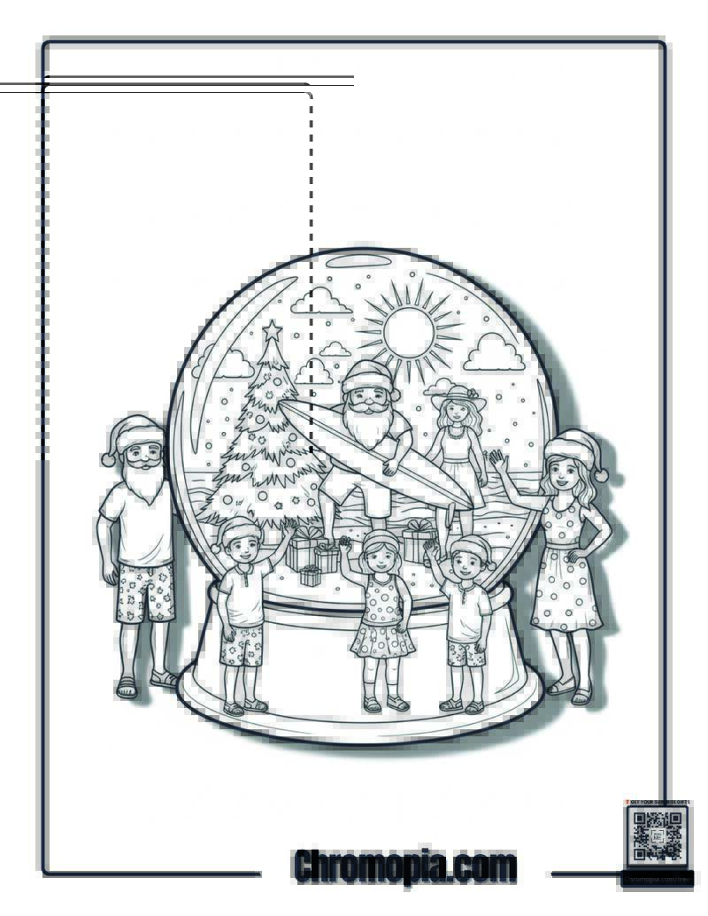 Australian Summer Christmas Snow Globe Coloring Page