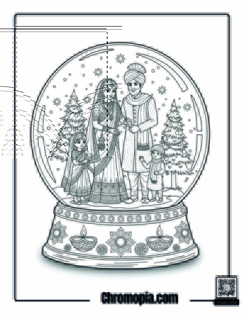 Indian Traditional Snow Globe Celebration Coloring Page