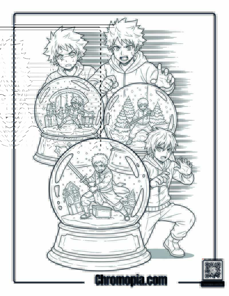 Anime Snow Globe Warrior Training Coloring Sheet