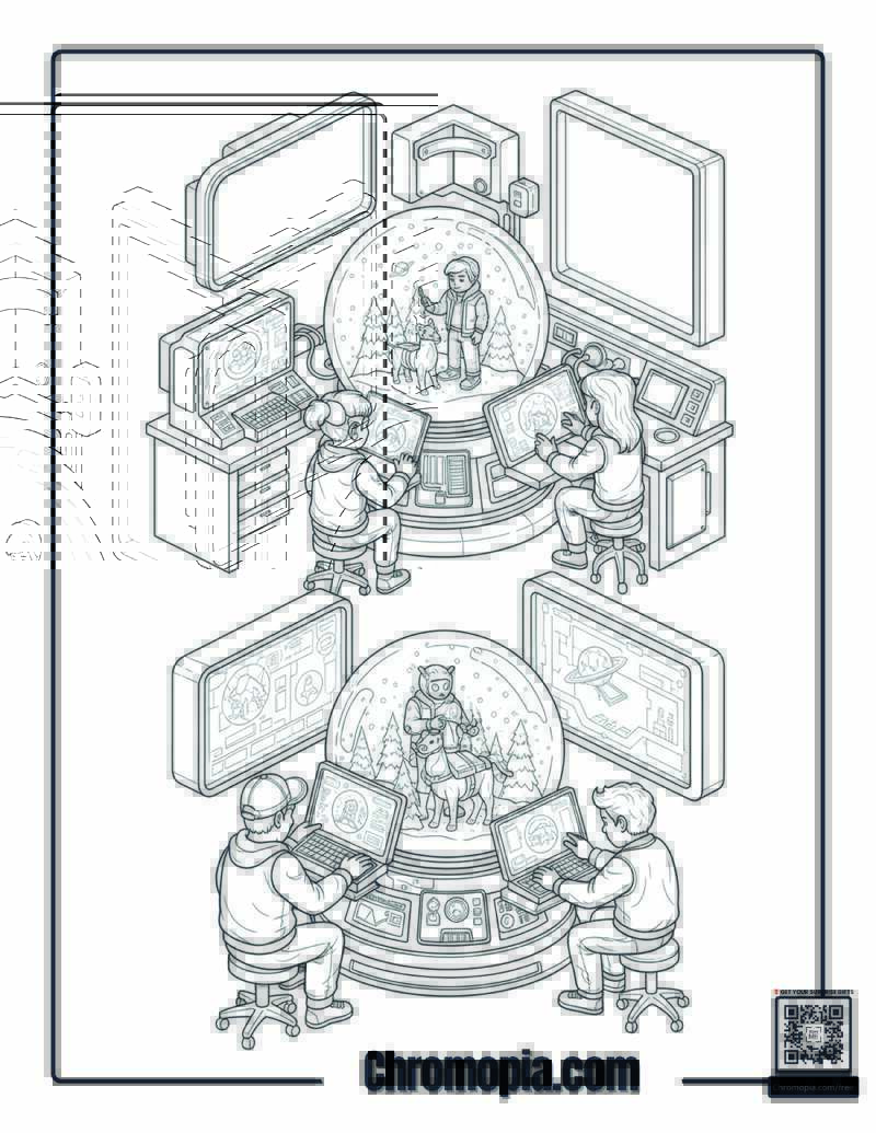 Sci-Fi Snow Globe Space Laboratory Coloring Page