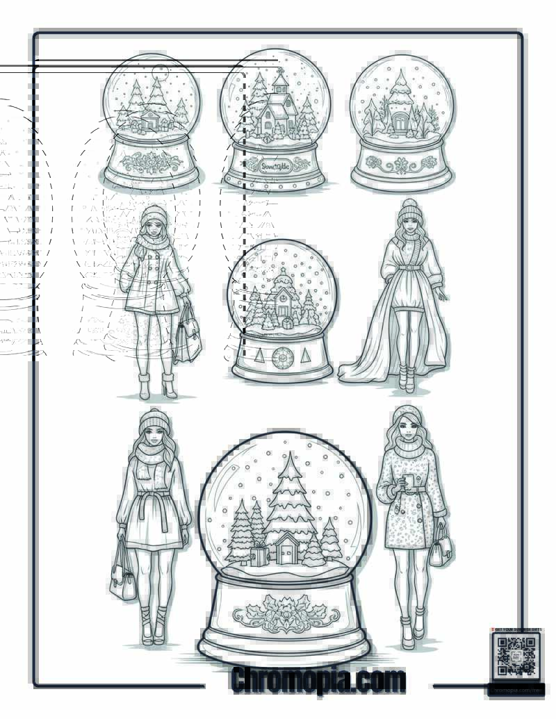 Snow Globe Fashion Design Runway Show Coloring Sheet