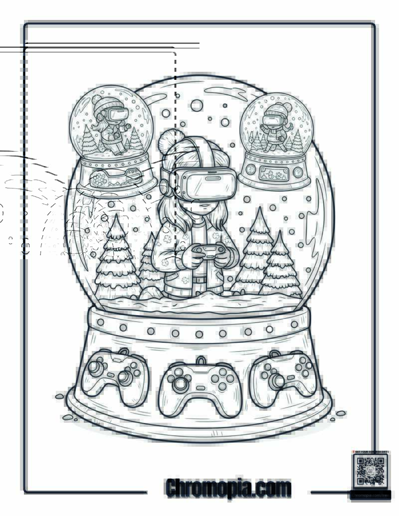 Snow Globe Gaming Championship Tournament Coloring Page