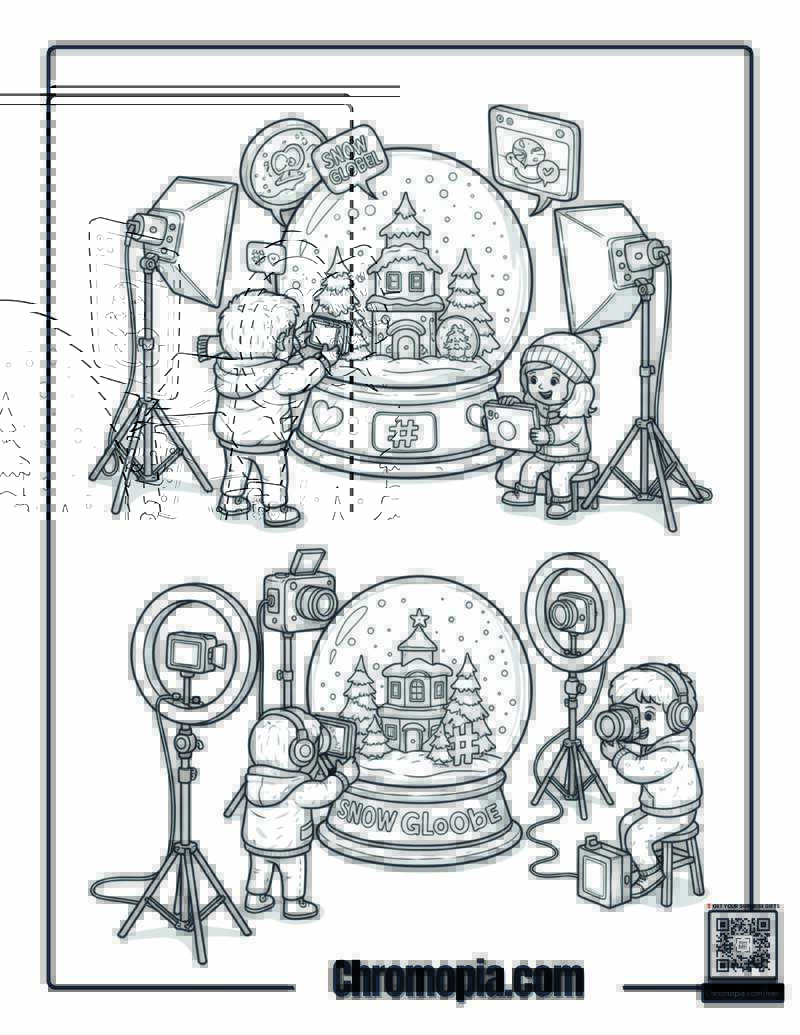Snow Globe Social Media Influencer Studio Coloring Page