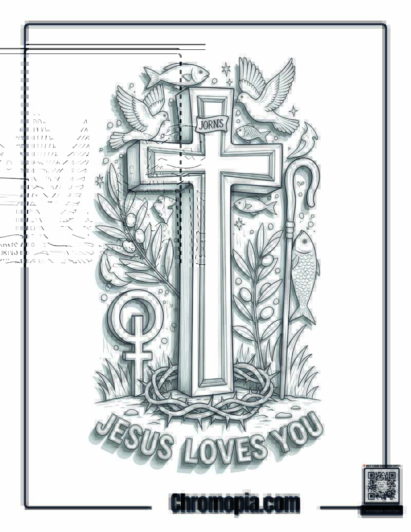 Christian Cross Coloring Page