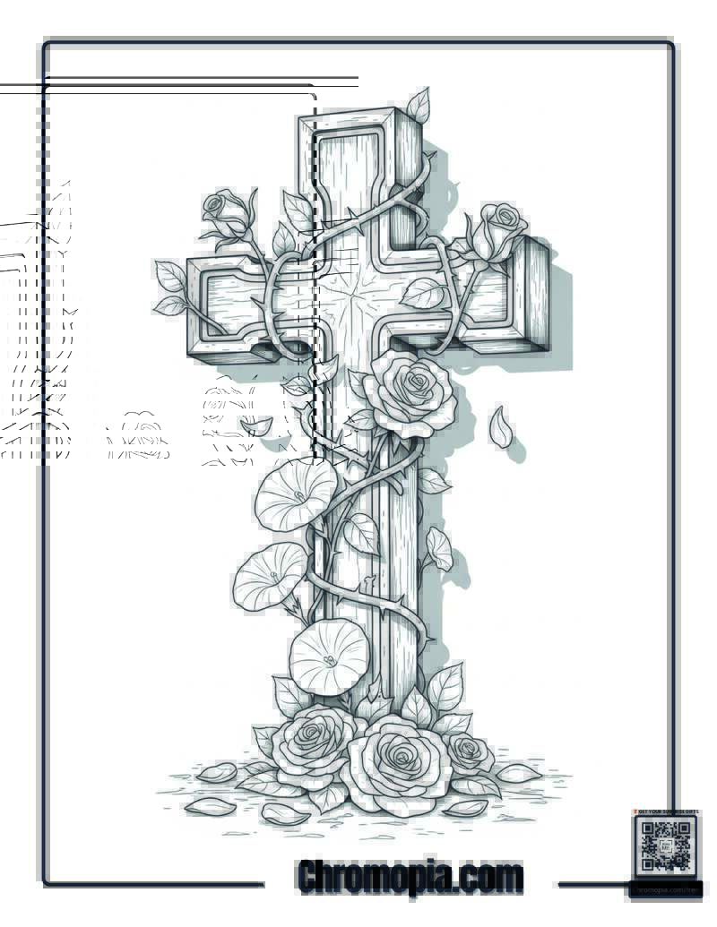 Coloring Pages Cross With Roses