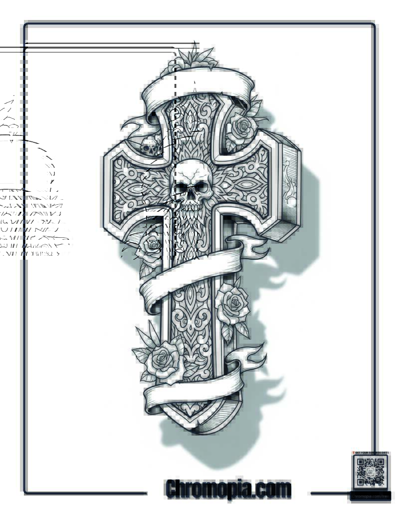 Cross Tattoo Coloring Page