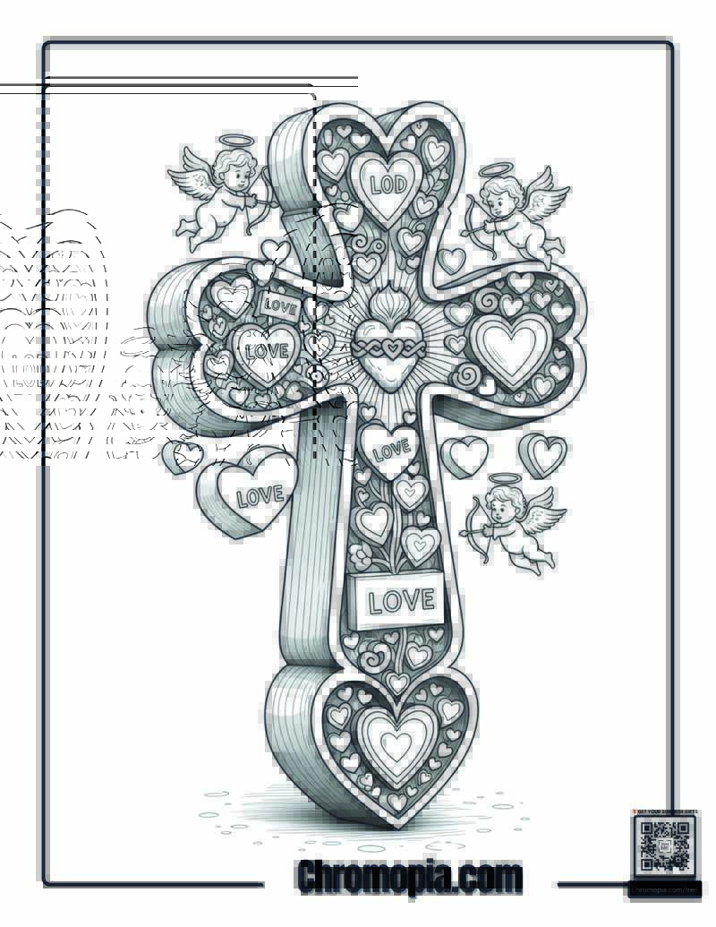 Heart Cross Coloring Sheet