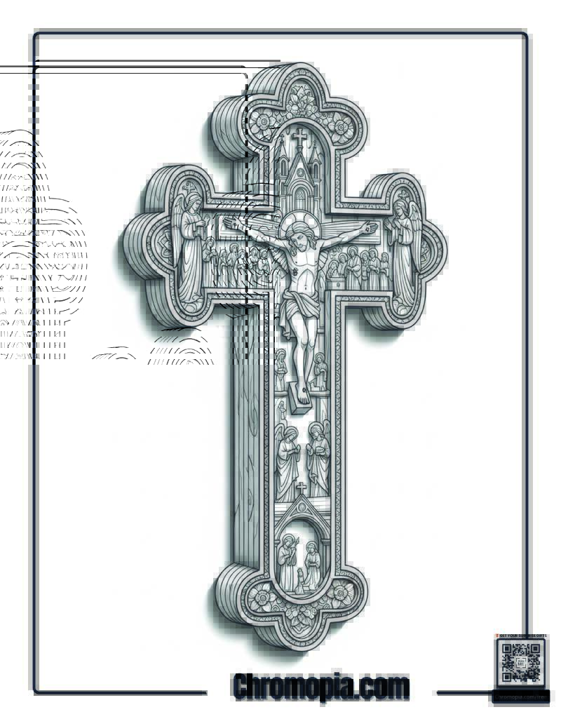 Religious Cross Coloring Page For Adults