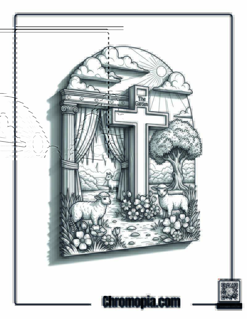 The Garden The Curtain And The Cross Coloring Page
