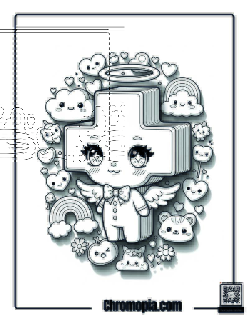 Chibi And Kawaii Cross Adorable Coloring Sheet