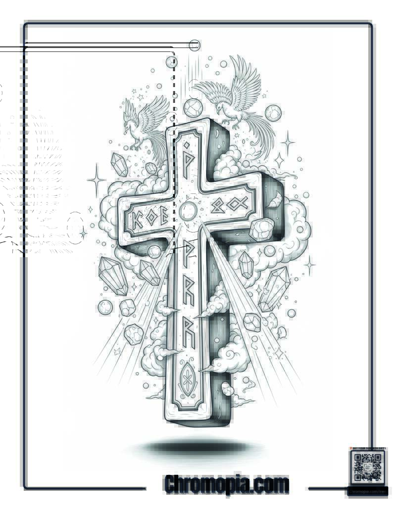 Fantasy Glow Ethereal Cross Magic Coloring Sheet