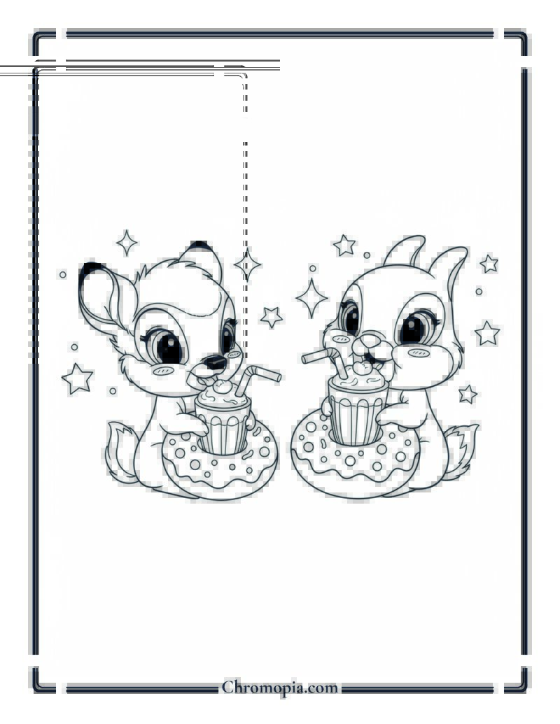 Chibi & Kawaii Bambi and Thumper Coloring Page