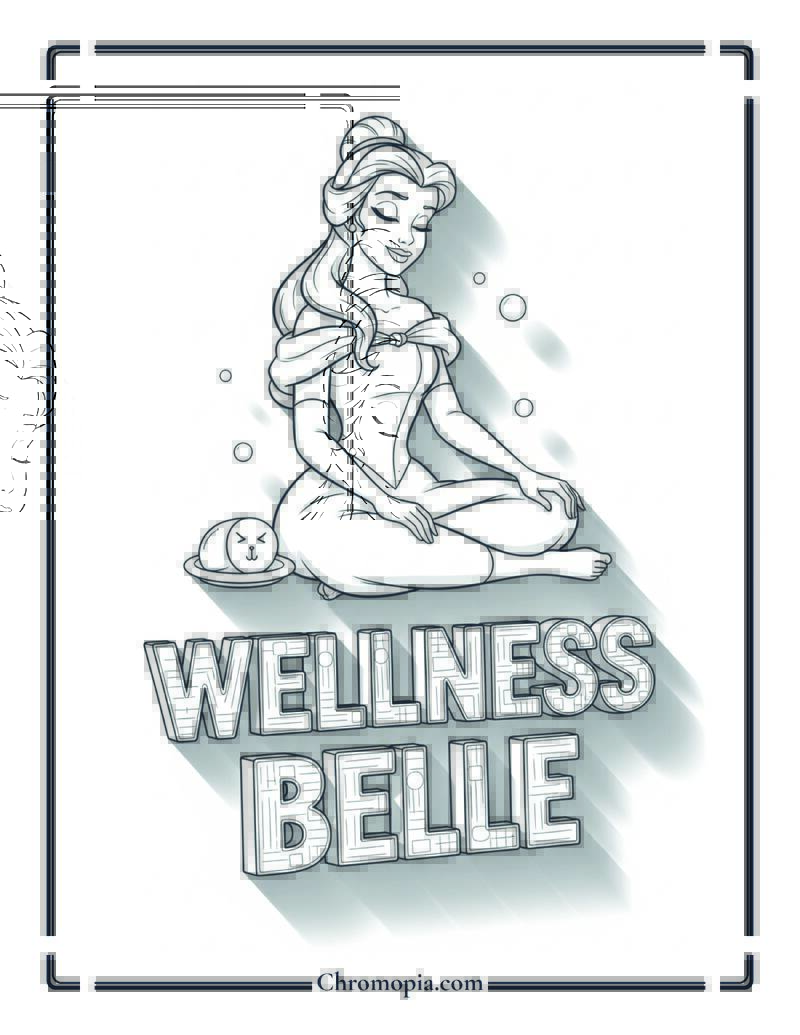 Cartoon Sticker Belle Wellness Poses Coloring Page