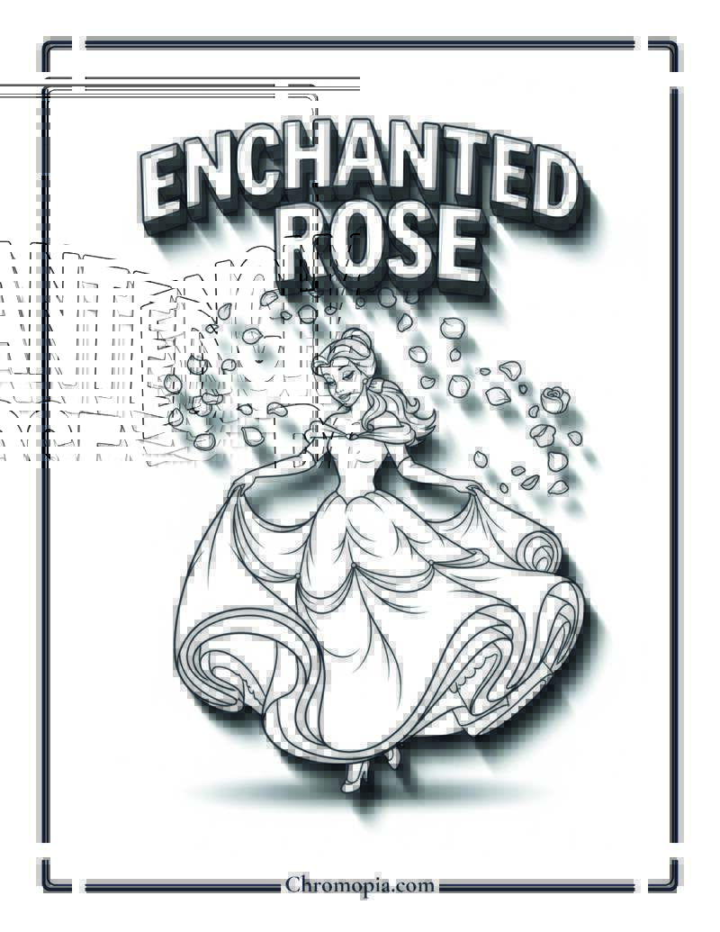 Belle Dancing With Enchanted Rose Petals Coloring Sheet