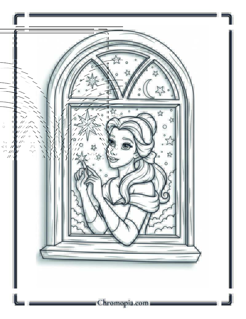 Belle Dreaming At Starlit Window Coloring Sheet