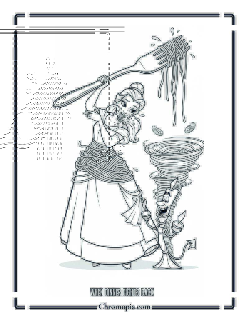 Belle Giant Fork Spaghetti Eating Coloring Sheet