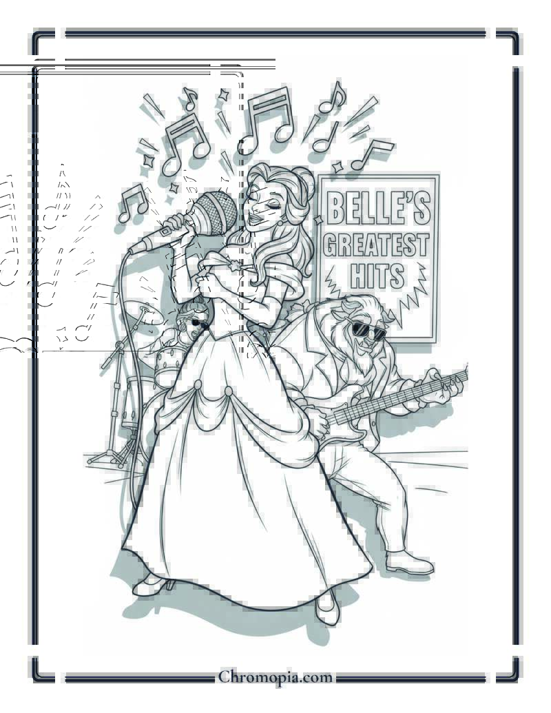Belle Karaoke Microphone Rock Star Performance Coloring Sheet