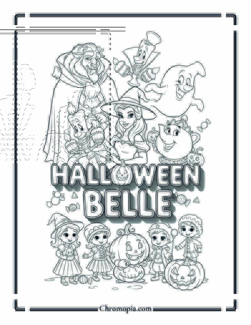Halloween Belle Costume Party Fun Coloring Page