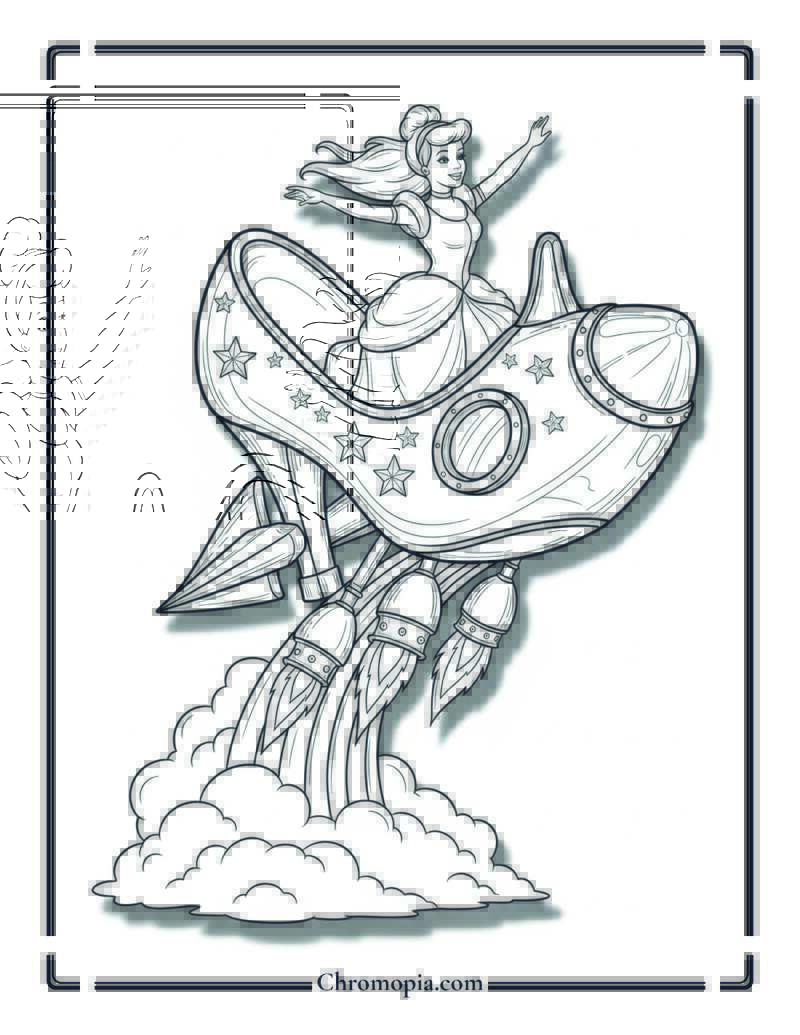 Cinderella Glass Slipper Rocket Ship Coloring Page