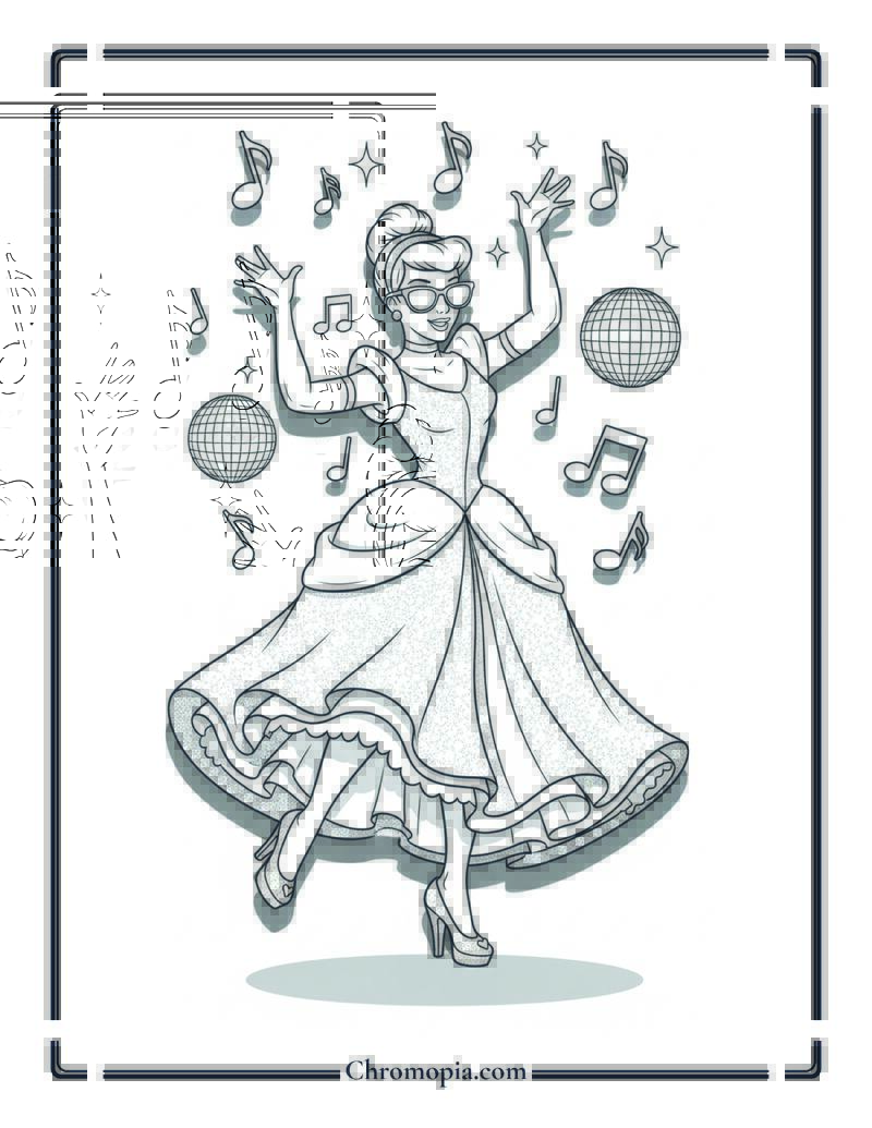New Cinderella Disco Dancing Queen Coloring Sheet