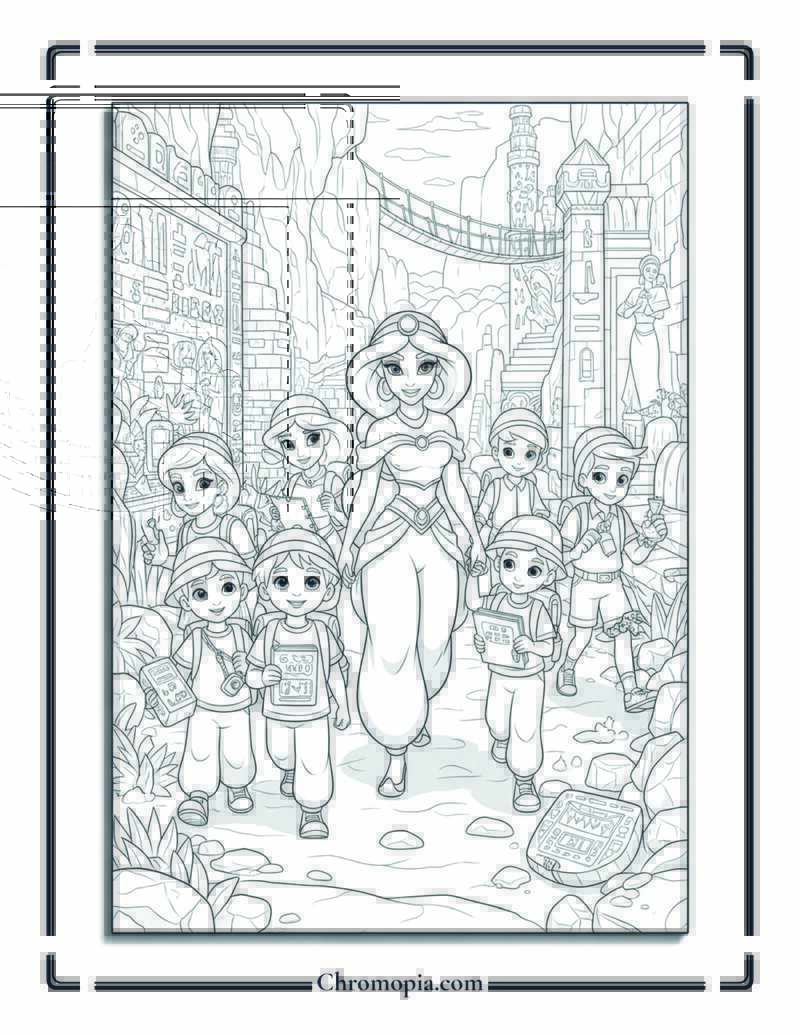 Jasmine School Kids Adventure Coloring Page