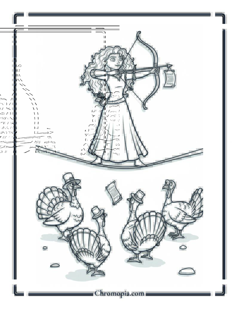 Disney Merida Thanksgiving Turkey Negotiator Coloring Page