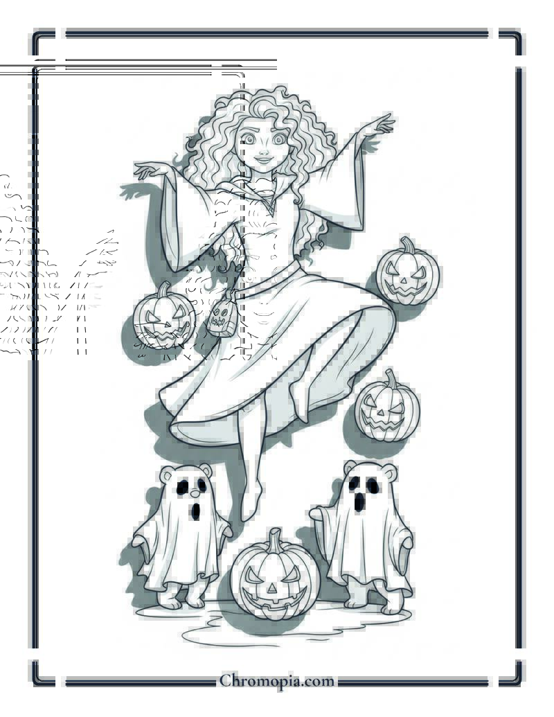 Disney Princess Merida Halloween Ghost Coloring Page
