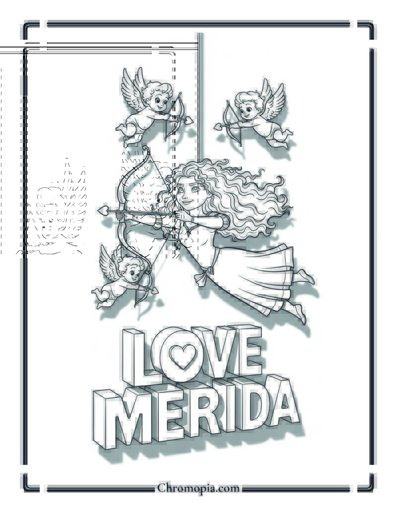 Merida Valentine’s Day Cupid Training Coloring Sheet