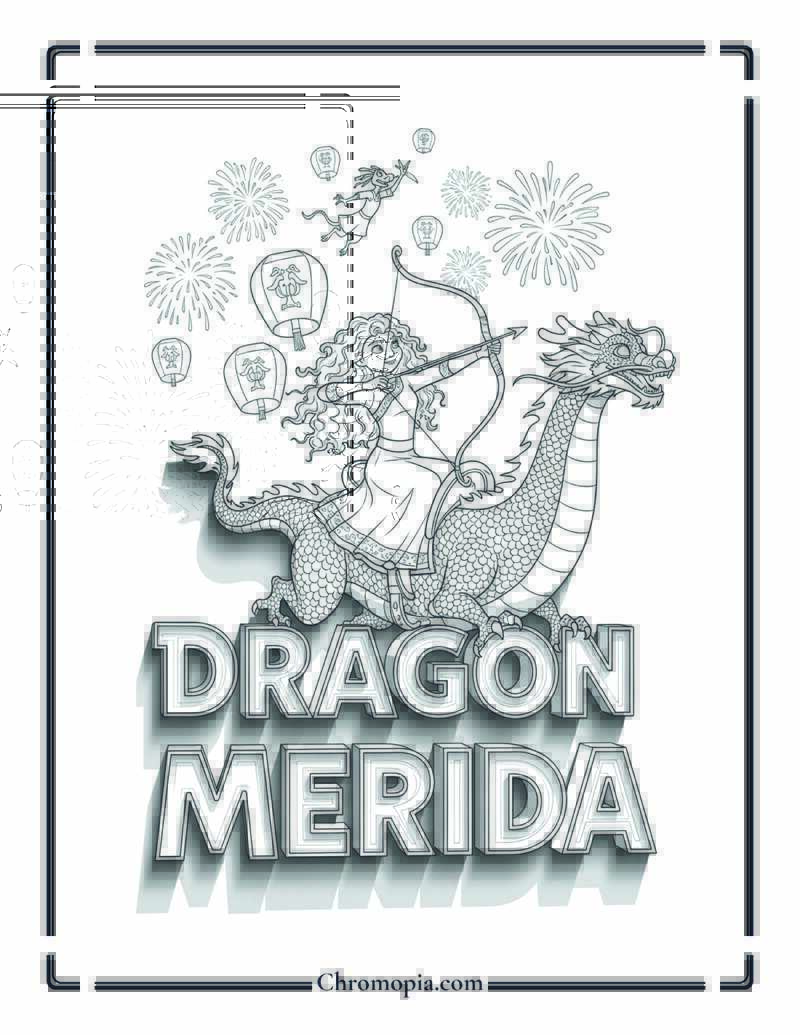 Princess Merida Chinese Dragon Archery Coloring Sheet