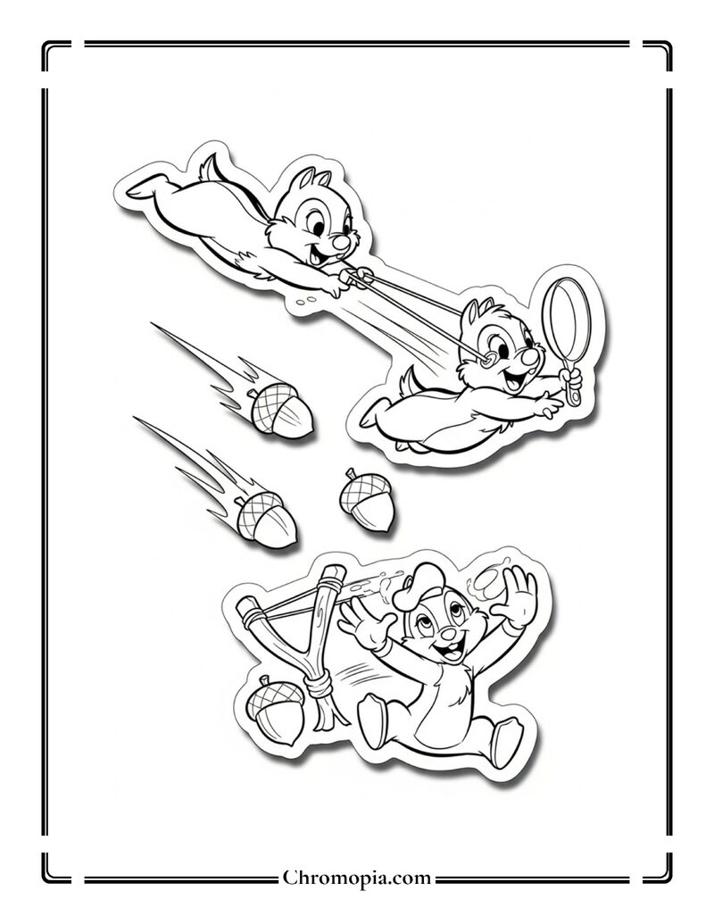Chip and Dale Acorn Catapult Trick Coloring Page
