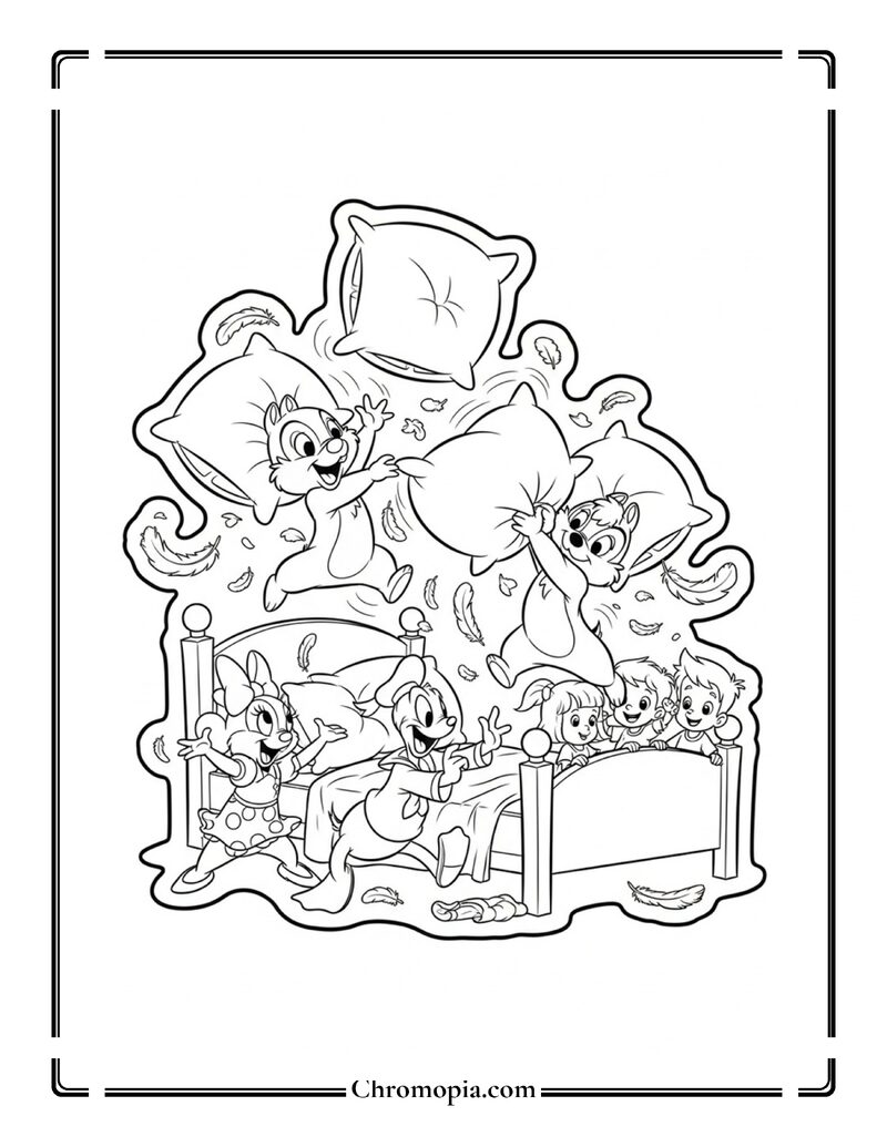 Chip and Dale Pillow Fight Chaos Coloring Page