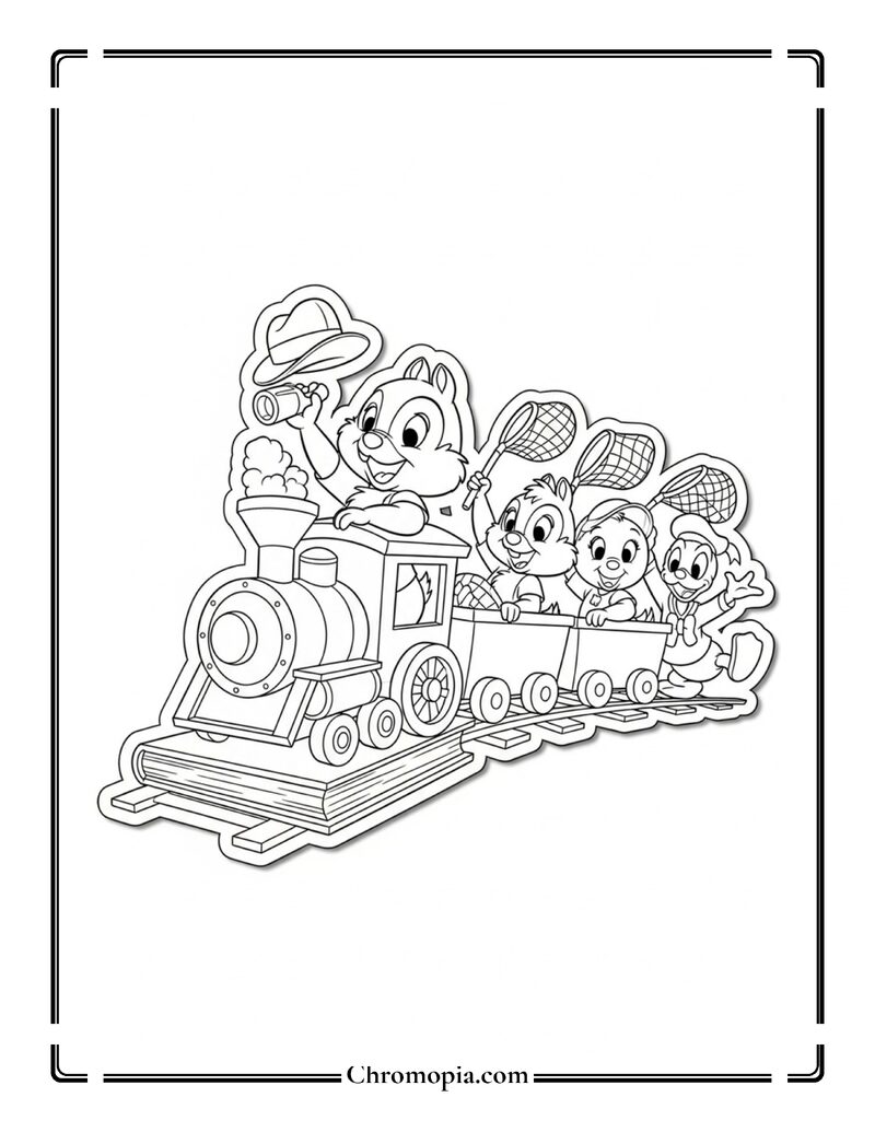 Chip and Dale Toy Train Ride Coloring Page