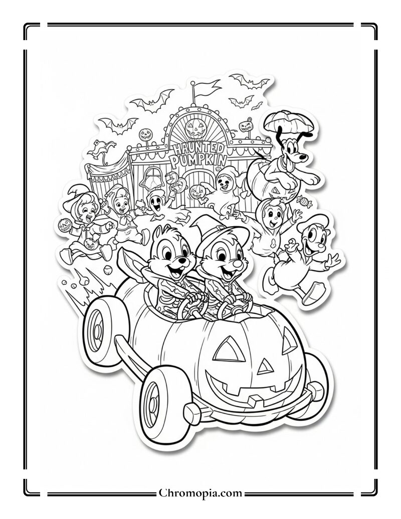 Chip and Dale Haunted Pumpkin Ride Coloring Page