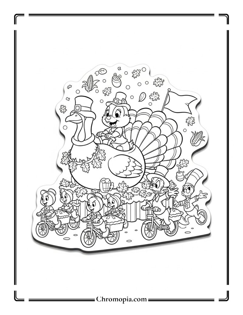 Chip and Dale Thanksgiving Turkey Parade Coloring Page